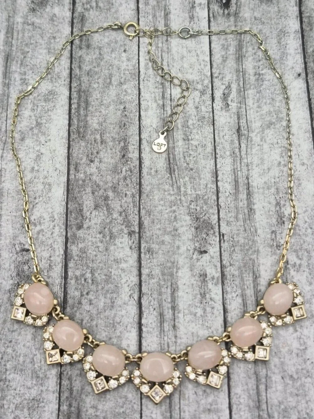 LOFT Gold-Tone Pink Stone & Crystal Statement Necklace 19